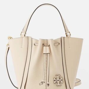 Tory Burch McGraw Dragonfly Drawstring Shoulder Brie Calf Leather Bag